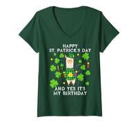 Mujer Feliz día de San Patricio y sí, es mi cumpleaños, amante de la llama Camiseta Cuello V