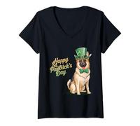 Mujer Feliz Día de San Pawtrick Pastor Alemán Día de San Patricio Camiseta Cuello V