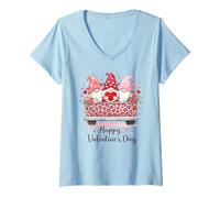 Mujer Feliz día de San Valentín gnomos Leopardo camión Rosa Corazones a Cuadros Camiseta Cuello V
