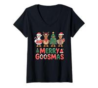 Mujer Feliz Goosmas Cute Holiday Farm Goose Christmas Fun Camiseta Cuello V