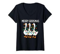 Mujer Feliz goosmas, Luces de árbol de Navidad de Ganso Envejecido Camiseta Cuello V