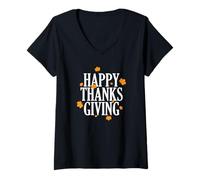 Mujer Feliz Gracias Dando USA America Holiday Camiseta Cuello V