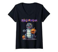 Mujer Feliz Halloween Boys Dinosaur Pumpkin Way Camiseta Cuello V