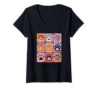 Mujer Feliz Halloween Paw Print Calabaza Fantasma Camiseta Cuello V