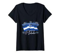 Mujer Feliz Independencia 15 de septiembre El Salvador Heritage Camiseta Cuello V