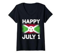 Mujer Feliz Julio 1 Burundi Independence Day Flag Pride Camiseta Cuello V