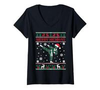 Mujer Feliz Kickmas Divertido Navidad Karate Jiu Jitsu Martial Camiseta Cuello V