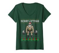 Mujer Feliz Liftmas, Entrenamiento de Navidad, Fitnes Levantamiento de Pesas Santa Camiseta Cuello V