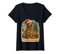 Mujer Feliz Navidad al Perro Lobo irlandés de Tis The Season Camiseta Cuello V