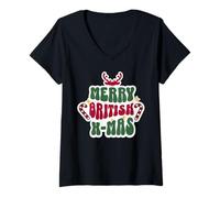 Mujer Feliz Navidad británica! Funny Britain Christmas Camiseta Cuello V