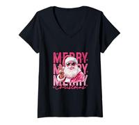 Mujer Feliz Navidad - Conoce a tu Nuevo Papá Noel Rosa Camiseta Cuello V