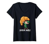 Mujer Feliz Navidad en francés/Croissant Joyeux Noel Camiseta Cuello V