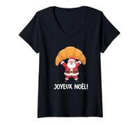 Mujer Feliz Navidad en francés/Croissant Joyeux Noel Camiseta Cuello V