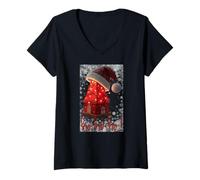 Mujer Feliz Navidad Familia Copos de Nieve a Juego Camiseta Cuello V