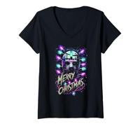 Mujer Feliz Navidad Festive Slasher Candy Cane Amenace Camiseta Cuello V