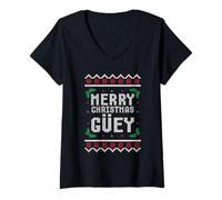 Mujer Feliz Navidad Guey Ugly Sweater Funny Mexican Christmas Camiseta Cuello V