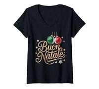 Mujer Feliz Navidad Italiana BUON Natale Camiseta Cuello V