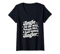 Mujer Feliz Navidad Jingle Todo el Camino Medio Culo Jingler Camiseta Cuello V