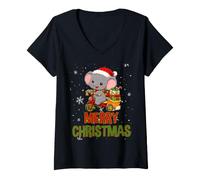 Mujer Feliz Navidad Lindo Elefante Ciclo de Montar Camiseta Cuello V