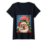 Mujer Feliz Navidad Reno Santa Claus Divertido Navidad Camiseta Cuello V