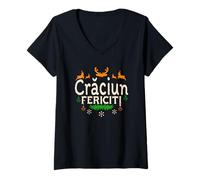 Mujer Feliz Navidad rumana Craciun fericit Camiseta Cuello V