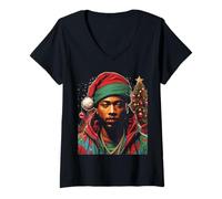 Mujer Feliz Navidad y Feliz Año Nuevo Gracias Amilcar Dios te Bendiga Camiseta Cuello V
