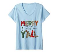 Mujer Feliz Navidad Y'ALL | Funny Southern Holiday Camiseta Cuello V