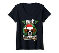 Mujer Feliz Navidog Boxer Dog Santa Hat Funny Christmas Camiseta Cuello V