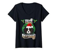 Mujer Feliz Navidog Cavalier Dog Holiday Merry Christmas Gráfico Camiseta Cuello V