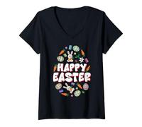 Mujer Feliz Pascua Bloque de Construcción de Ladrillos Constructor Temporada Cuaresmal Camiseta Cuello V