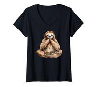 Mujer Feliz Perezoso Aliento Mindfulness Compasión Meditar Bondad Camiseta Cuello V