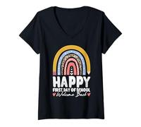 Mujer Feliz Primer Día De Escuela Bienvenidos A La Escuela Niños Camiseta Cuello V
