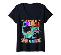 Mujer Feliz Regreso A La Escuela Mira Fuera Voy A Aplastar 2do Grado Camiseta Cuello V