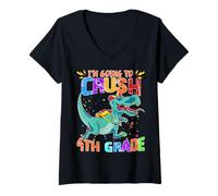 Mujer Feliz Regreso A La Escuela Mira Fuera Voy A Aplastar 4to Grado Camiseta Cuello V