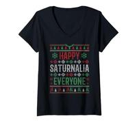Mujer Feliz Saturnalia Todos Roma Vacaciones Divertidas Navidad Camiseta Cuello V