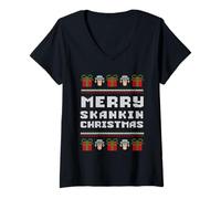 Mujer Feliz Skankin Navidad Ska Camiseta Cuello V