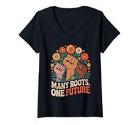 Mujer Feminista Flor Puño Levantado Justicia Social Movimiento Igualdad Camiseta Cuello V