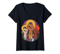 Mujer Feminista Flor Puño Levantado Justicia Social Movimiento Igualdad Camiseta Cuello V