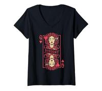Mujer Feminista Medusa Queen of Hearts Dissent Vintage Jugando Card Camiseta Cuello V