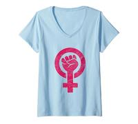 Mujer Feminista Puño Rosa Símbolo Femenino Resiste Puño Feminismo Camiseta Cuello V