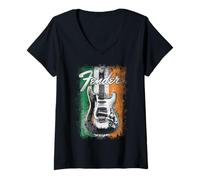 Mujer Fender St. Patrick's Day Electric Guitar Irish Flag Backdrop Camiseta Cuello V