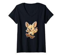 Mujer Fennec Fox - Monopatín Retro Camiseta Cuello V