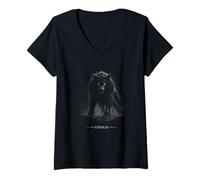 Mujer Fenrir Chainbound nórdico Vikingo el Lobo Ragnarok Camiseta Cuello V