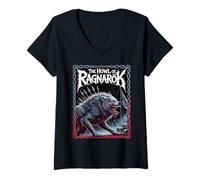 Mujer Fenrir El aullido de Ragnarok Mito nórdico Leyenda vikinga Lobo Camiseta Cuello V