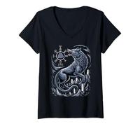 Mujer Fenrir Viking Wolf - Mitología nórdica Valknut Vegvisir Camiseta Cuello V