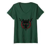 Mujer Fenrir Wolf Warrior Espadas Mitología Nórdica Runa Vikinga Camiseta Cuello V