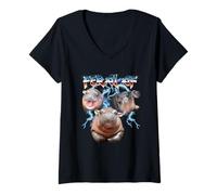 Mujer Feral Baby Pygmy Hippo Heavy Metal Camiseta Cuello V