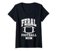 Mujer Feral Football Mom,Loud Proud Cheer Mom Football Mama Sports Camiseta Cuello V