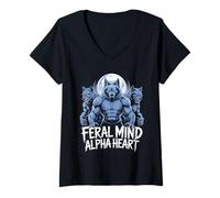 Mujer Feral Mind Alphaheart Werewolf Strength Camiseta Cuello V