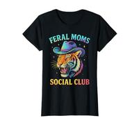 Mujer Feral Moms Social Club Tiger Cowboy Hat Western Retro Mujer Camiseta